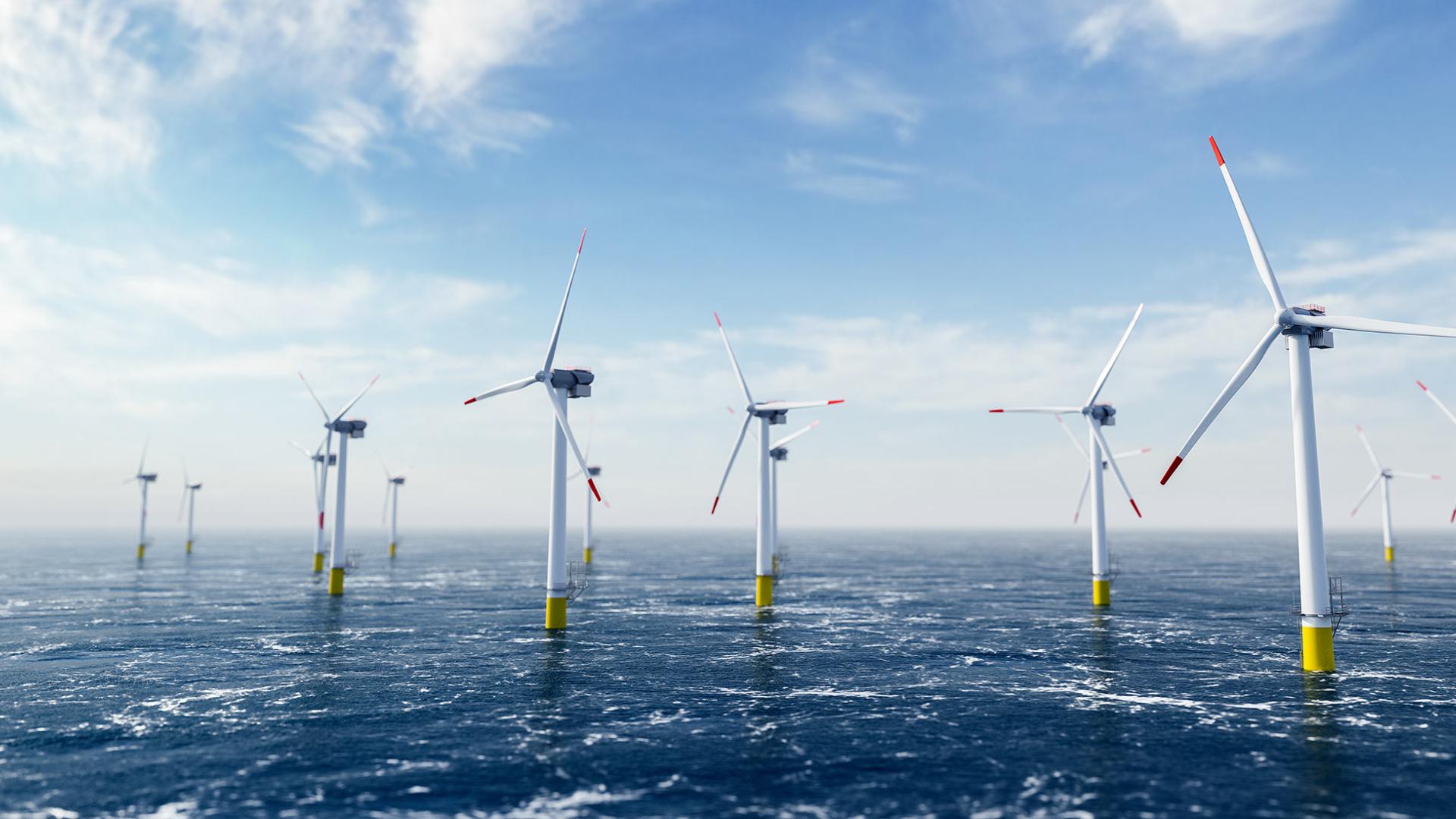 L'image montre un parc offshore et symbolise les nouvelles solutions d'acier pour l'avenir.